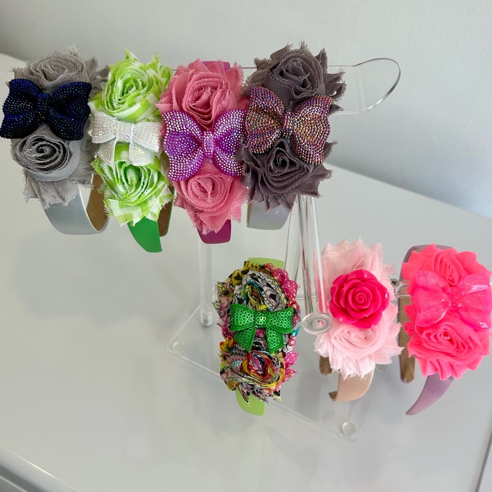 NEW - 7 Handmade Unique Colorful Floral and Bow Headbands (Fits Kids-Adults)